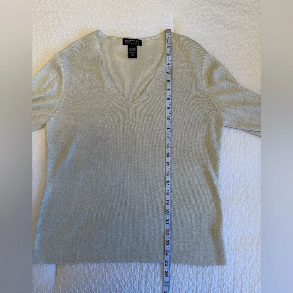 New York & Company Silver Shimmer V-Neck Sweater - Picture 6 of 9
